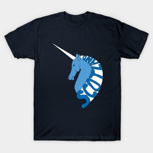 BLUE AND WHITE SCOTTISH UNICORN WITH SCOTLAND TEXT MANE T-Shirt